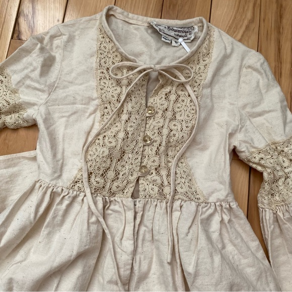 Vintage Young Edwardian Cream Canvas Prairie Bohemian Maxi Dress With Lace - Picture 3 of 9